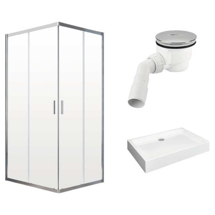 Set Cabina de Dus Dreptunghiulara Radaway Alienta D cu Cadita de Dus si Sifon, 100x80 cm, Sticla Transparenta, Profil Crom