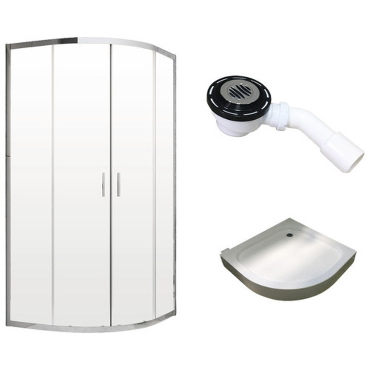 Set Cabina de Dus Semirotunda Radaway Alienta A800 cu Cadita de Dus si Sifon, 80x80 cm, Sticla Transparenta, Profil Crom