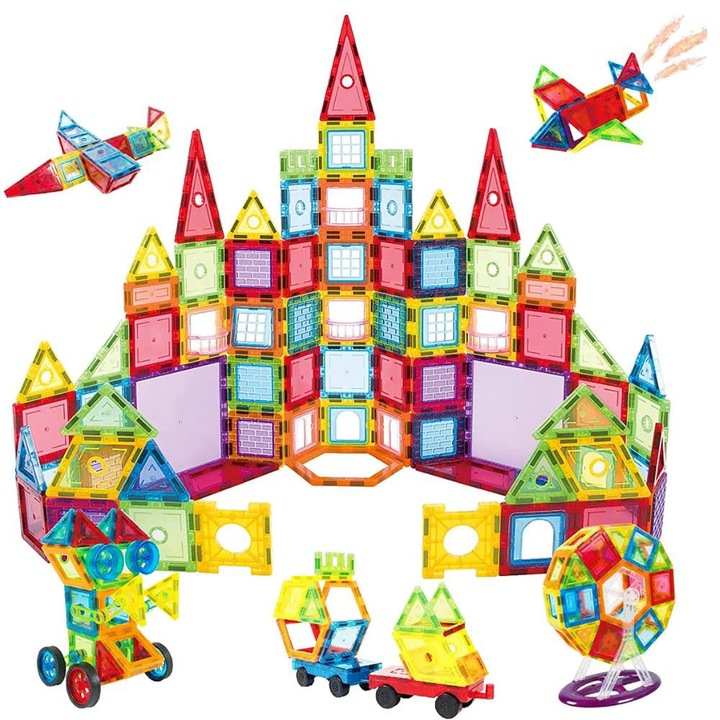 Комплект от 130 образователни и креативни магнитни конструктори за деца SOLTOY Magnetic Construction Blocks, Множество възможности за изграждане, Идеални за развиване на креативността
