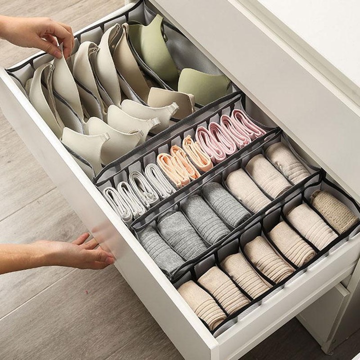 Organizator pentru haine, chiloti, sosete, cu 7 compartimente, Set 3 bucati