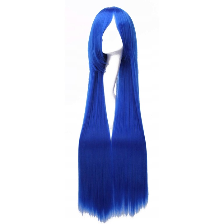 Peruca, Universala, Par Sintetic, Ideal Pentru Carnaval, Stilizata Pe Plasa, 100 Cm, Albastru