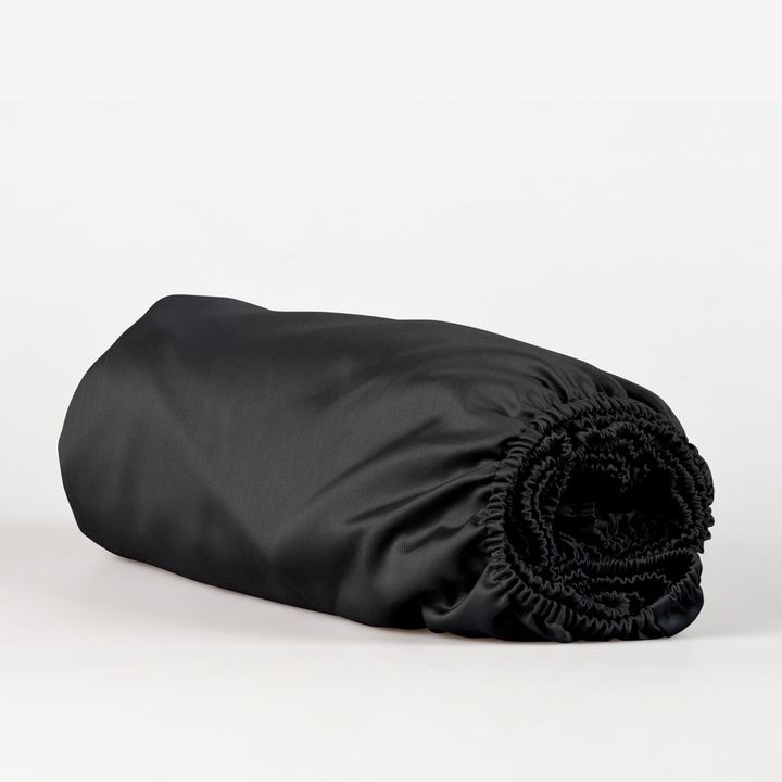 Чаршаф с ластик Dilios, Черно, 100% Памучен сатен, 160/200/25 см