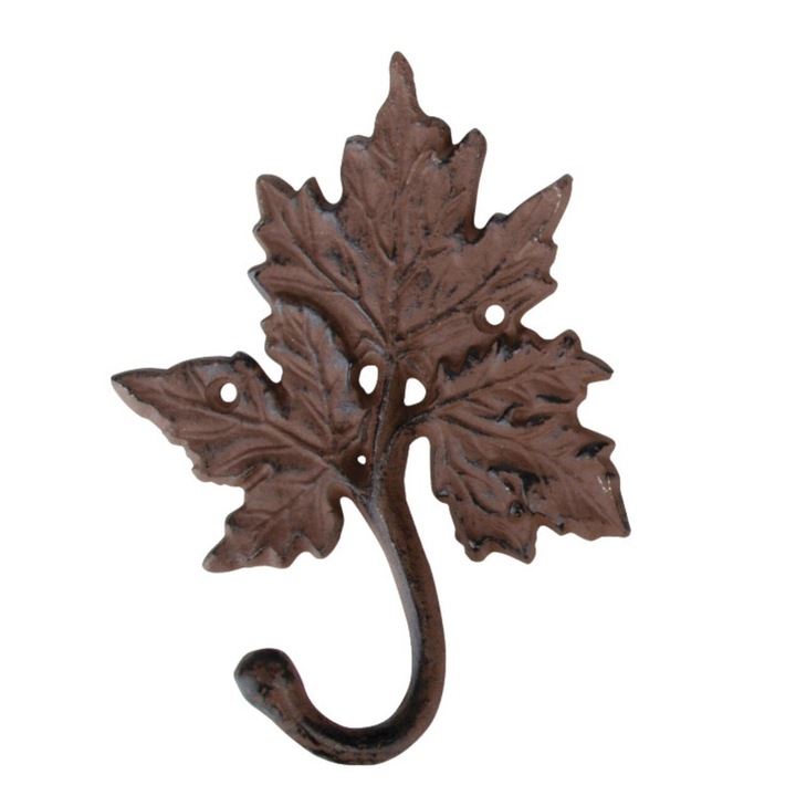 Akasztó, öntöttvas, levélmintás, 19 cm