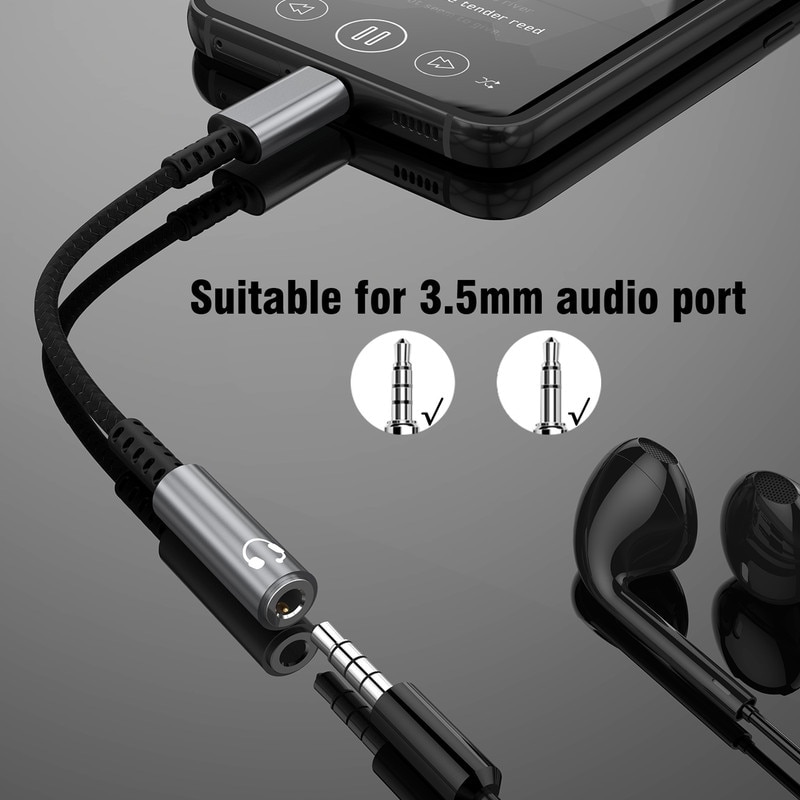 Cavo Aux Usb C Adattatore Auricolari USB-C A 3,5mm Fonus - Per Telefoni Smartphone Con Porta Tipo C, Nero Piercing Orecchio