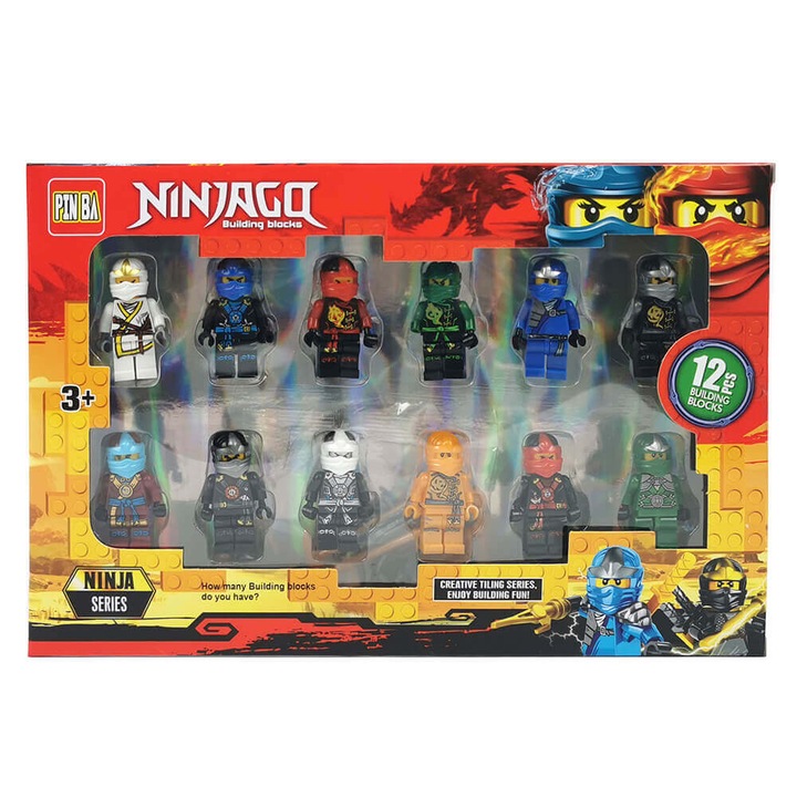 Játékfigura készlet, Ninjago, Műanyag, 12 darabos, Többszínű