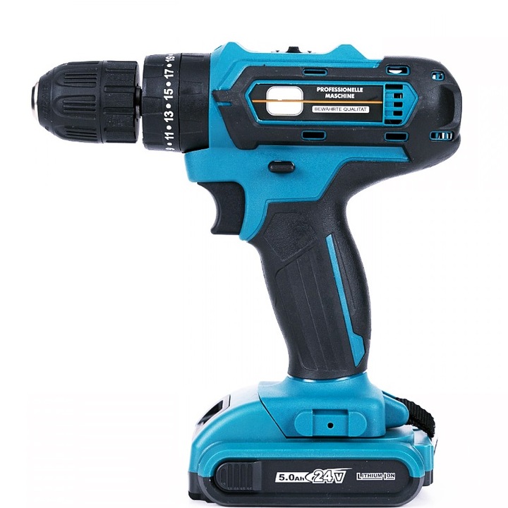 Masina de gaurit si insurubat cu percutie Wertcraft, 24V, trusa 26 accesorii, 2 acumulatori