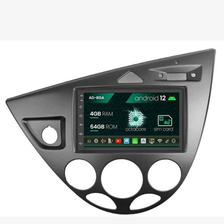 Navigatie Autodrop Ford Focus 1, Android 12, A-Octacore, 4GB RAM, 64GB ROM, 7 Inch - AD-BGA1004, AD-BGRFR0292DIN