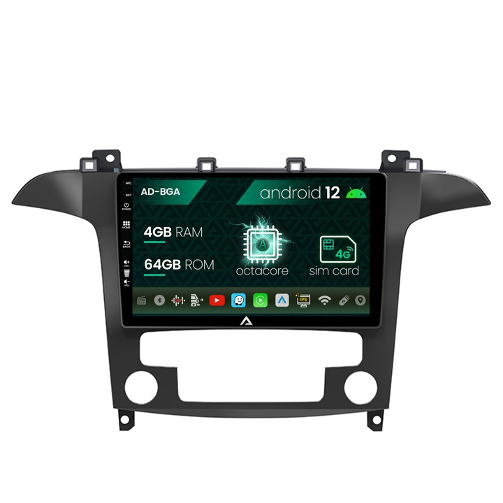 Navigációs autodrop Ford S-Max (2006-2015), Android 12, A-Octacore, 4GB RAM, 64GB ROM, 9 hüvelyk - AD-BGA9004, AD-BGRKIT125