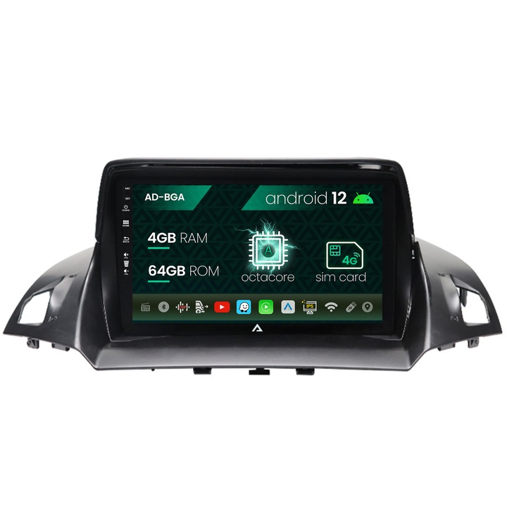 Navigációs autodrop Ford Kuga, C-Max (2013-2018), Android 12, A-Octacore, 4GB RAM, 64GB ROM, 9 hüvelyk - AD-BGA9004, AD-BGRKIT114