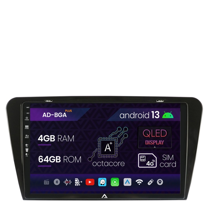 Navigatie Autodrop Skoda Octavia 3 (2013-2018), Android 13, A-Octacore, 4GB RAM, 64GB ROM, 10.1 Inch - AD-BGA10004, AD-BGRKIT026
