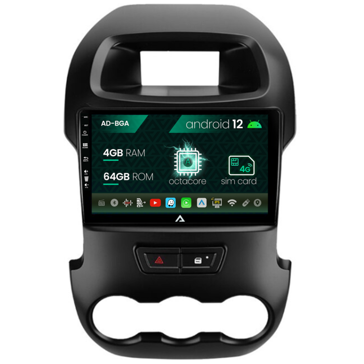 Navigációs autodrop Ford Ranger (2011-2015), Android 12, A-Octacore, 4GB RAM, 64GB ROM, 9 hüvelyk - AD-BGA9004, AD-BGRKIT135B