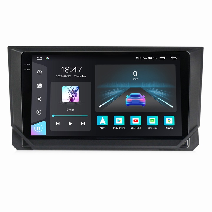 Navigatie Seat Ibiza din 2017-2020, NAVIGPS, Rezolutie 2K, Display QLED 9.5 inch, 4GB RAM si 64GB ROM, Android, Procesor Octacore, Slot sim 4G, Sunet DSP, Wireless Carplay si Android Auto, Camera Marsarier, USB, Wi Fi, Radio