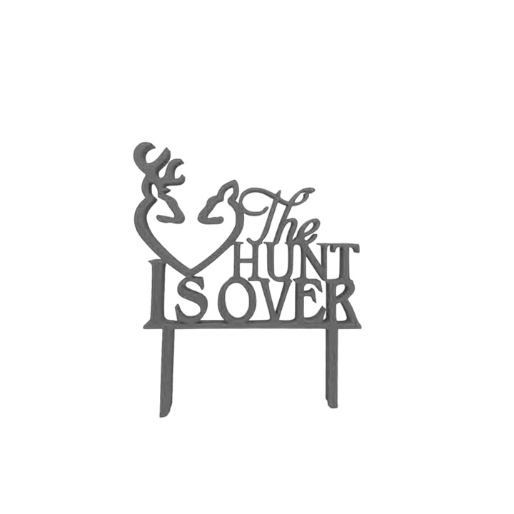 Tortafedő dekoráció, "VÉGE VÉGE A VADÁSZAT", a vadászatnak vége, esküvői dekoráció, esküvői szertartás, 15 x 12,5 cm ezüst