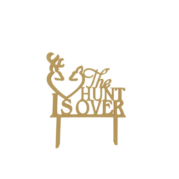 Декорация за торта "THE HUNT IS OVER", ловът свърши, сватбена украса, сватбена церемония, 15 x 12,5 cm злато