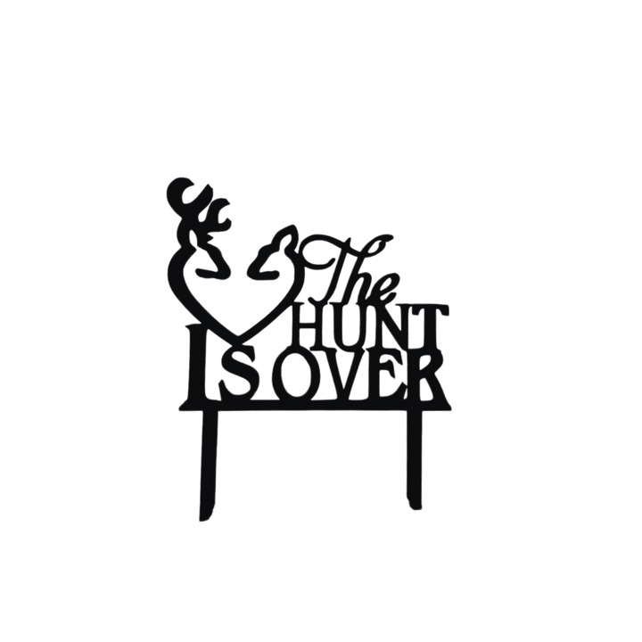 Декорация за торта "THE HUNT IS OVER", ловът свърши, сватбена украса, сватбена церемония, 15 x 12,5 см черно