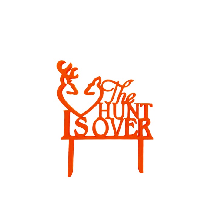 Tortafedő dekoráció, "VÉGE VÉGE A VADÁSZAT", a vadászatnak vége, esküvői dekoráció, esküvői szertartás, 15 x 12,5 cm narancs