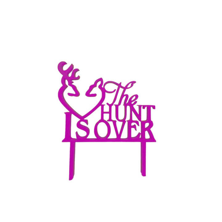 Tortafedő dekoráció, "VÉGE VÉGE A VADÁSZAT", a vadászatnak vége, esküvői dekoráció, esküvői szertartás, 15 x 12,5 cm málna rózsaszín