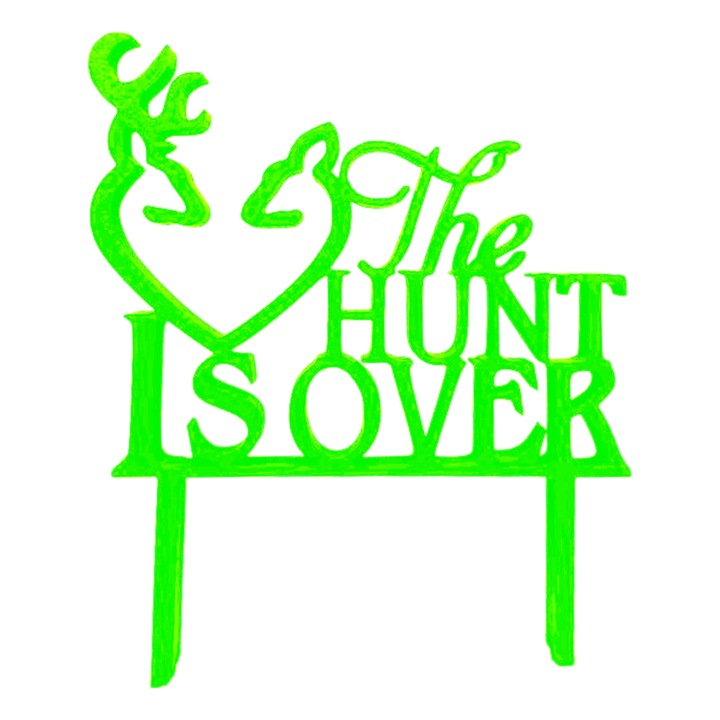 Tortadísz, "THE HUNT IS OVER", a vadászatnak vége, esküvői dekoráció, esküvői szertartás, 15 x 12,5 cm zöld