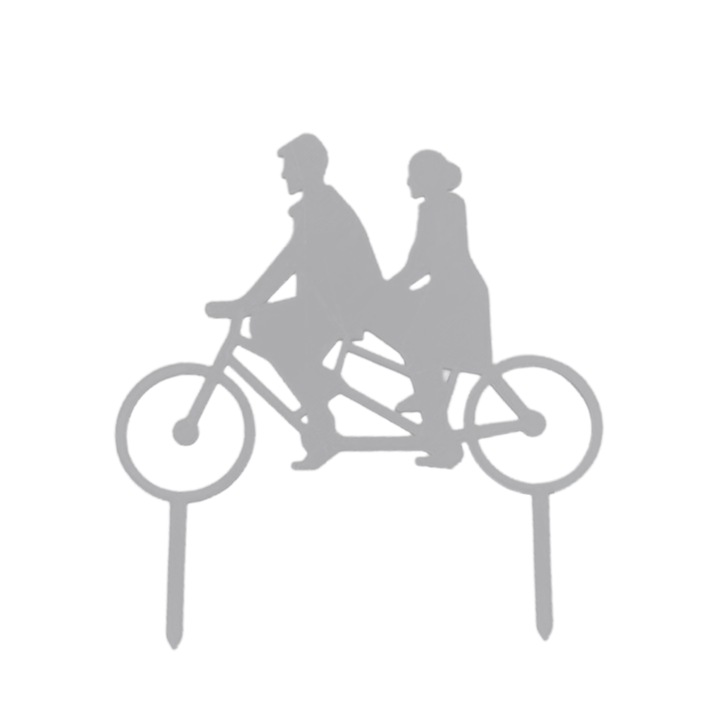 Декорация за торта "Двама на колело, в тандем", колоездене, 13 х 12 см сребро