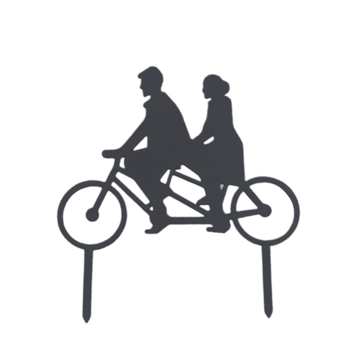 Декорация за торта "Двама на велосипед, в тандем", колоездене, 13 х 12 см Черен