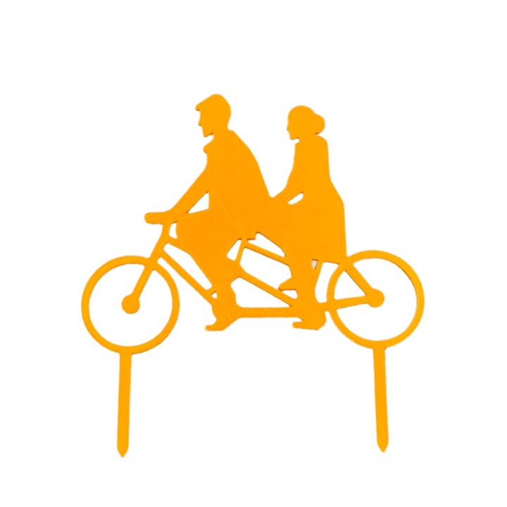 Декорация за торта "Двама на велосипед, в тандем", колоездене, 13 х 12 см Портокал