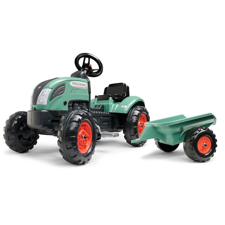 Tractor Falk pentru copii cu pedale si remora, verde, FK 2054L