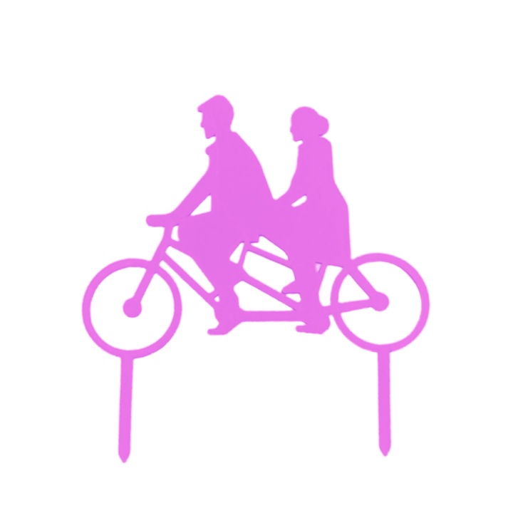 Tortafedő dekoráció "Ketten kerékpáron, tandemben", kerékpározás, 13 x 12 cm Világos lila
