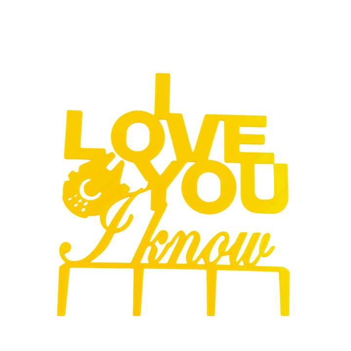 "I LOVE YOU" tortalap dekoráció, Valentin nap, Star wars űrhajó, 15 x 11,5 cm, Sárga