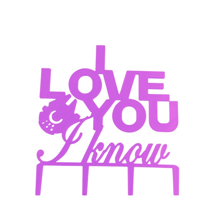 Декорация за торта "I LOVE YOU", Свети Валентин, космически кораб от Междузвездни войни, 15 x 11,5 см, светло лилаво