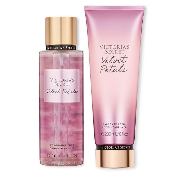 Victoria Velvet Petals készlet, testpermet 250 ml és testápoló 236 ml
