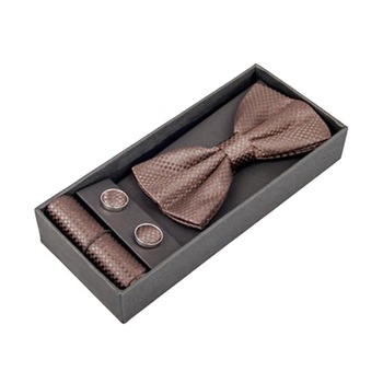 Papion maro Mistery, Set cu butoni si batista matase Papion maro Mistery, Set cu butoni si batista matase