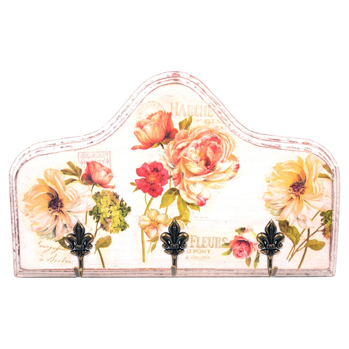 Cuier handmade cu decoratiune florala, 32x2x19,5 cm