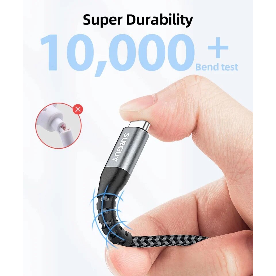 Set de 2 cabluri USB tip C 2.0 Sunguy, 60 W, 20V/ 3A, negru/gri, 2 m ...