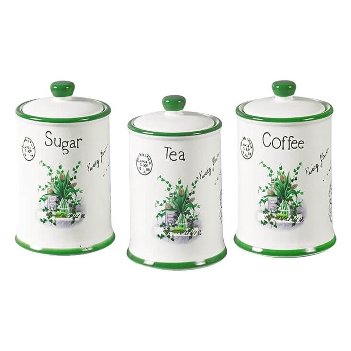 Set 3 recipiente pentru cafea / zahar / ceai, Maestro, Ceramica, 10 x 14 cm, Multicolor
