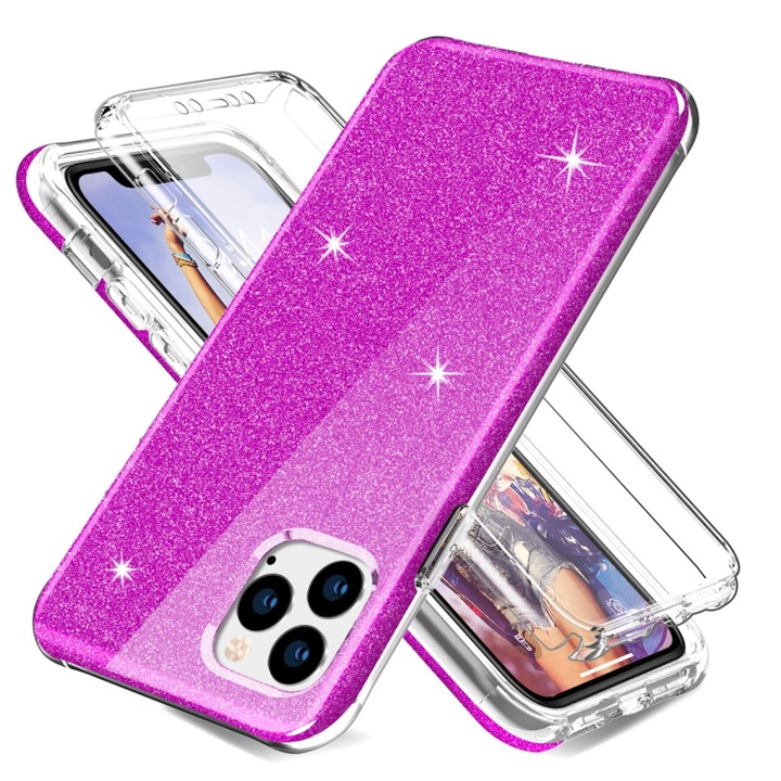 Калъф за Apple iPhone 11 Pro Max, OEM, удароустойчив Glitter Full Cover, лилав