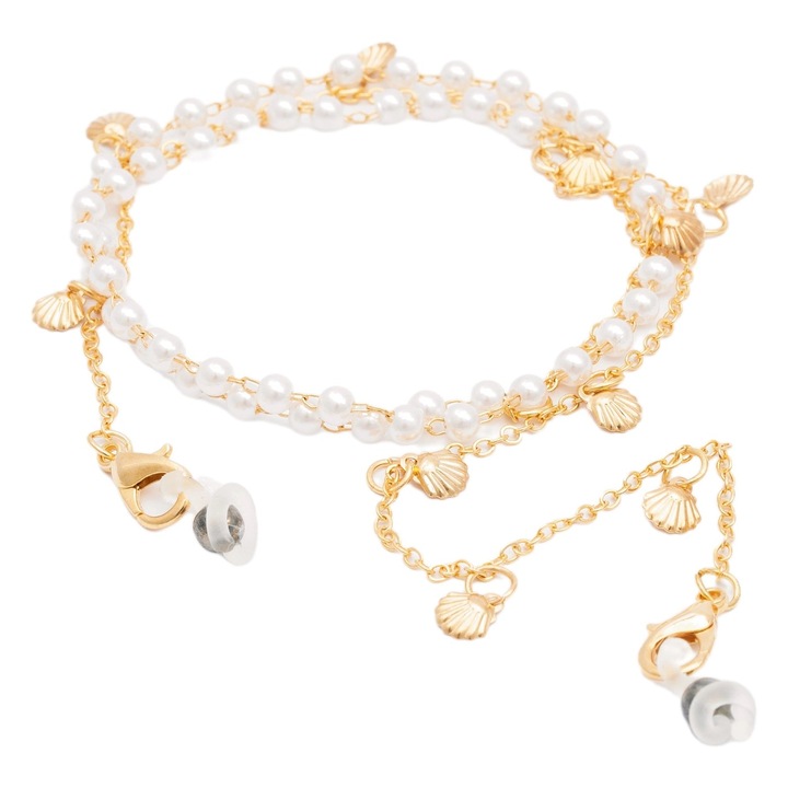 Lant pentru ochelari Edibazzar, 74 cm, Alb/Auriu