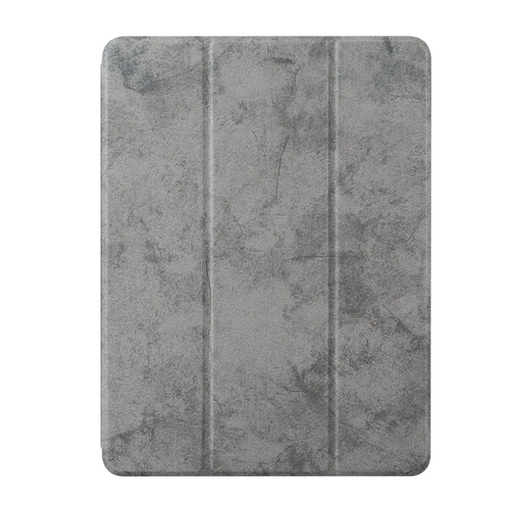Protejeaza-ti tableta iPad 2017/2018 de 9.7 inch cu stil si rafinament - Husa tip carte din piele ecologica in nuanta Gri, cu compartiment pentru pix/stilou