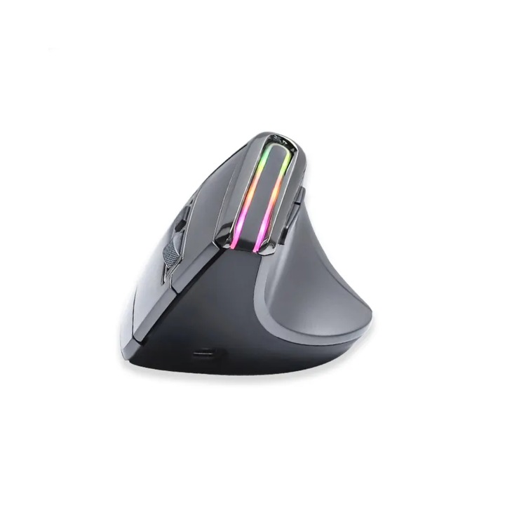 RGB мишка, Безжична връзка 2.4G / Bluetooth, Цветно осветление, DPI 800, 1200, 1600, 2000 и 2400, Тъмносив