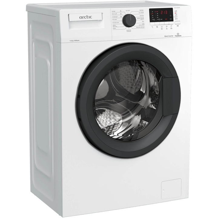 Masina de spalat rufe Slim Arctic APL61024XLW4, 6 kg, 1000 RPM, Motor Silent Inverter, Add-In, Fast+, Clasa D, Alb