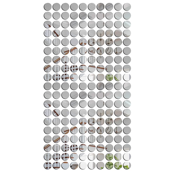 Set 100 Oglinzi Acrilice, in Forma de Bulina, Decorative, pentru Decorarea Peretilor, 2 x 2 cm, CBD CORAL BEST DEALS Argintiu 2 cm