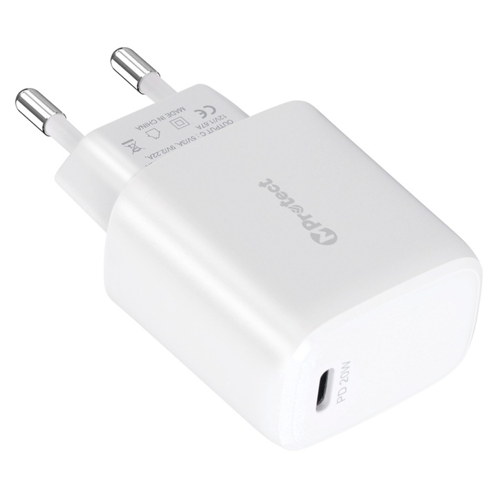 Мрежово зарядно MProtect® AC122, Quick Charge, 20W, USB-C, PD, AFC, Бяло
