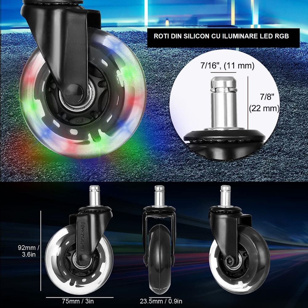 Set 5 Roti de Silicon cu iluminare LED RGB, tija 11 mm, Negru - eMAG.ro