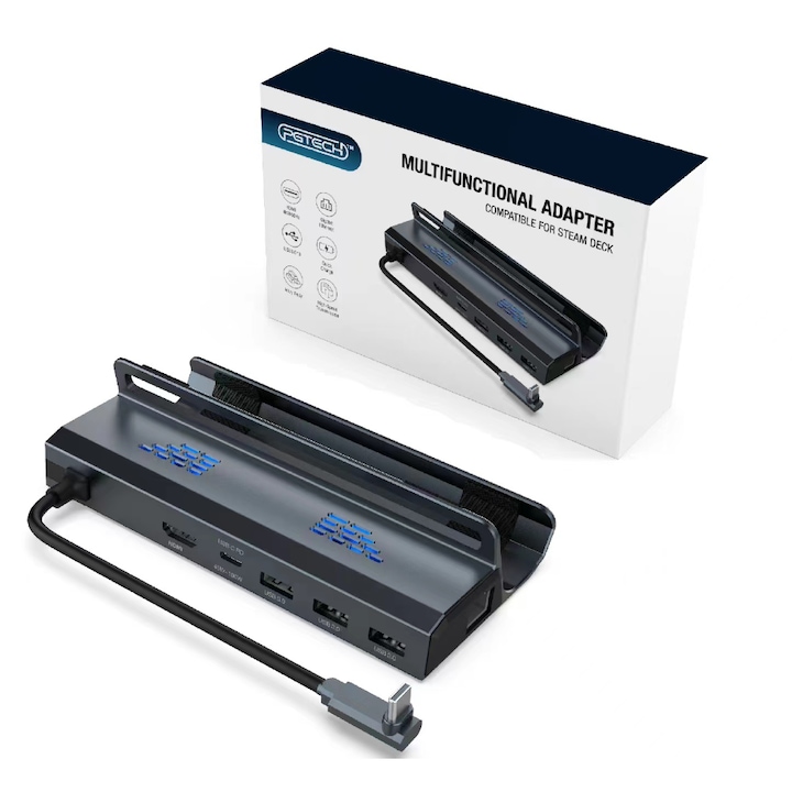 Video-TV átalakító alap a Steam Deckhez, HDMI 2.0, 4K @ 30HZ, USB Type C, 3 x USB 3.0, RJ45 Ethernet bővítőhely 1 GB