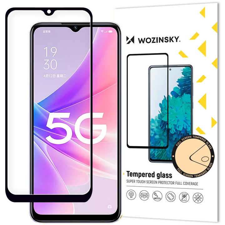 WZK протектор за екран за Oppo A57 4G / A77 4G / A57s / A57e, защитено стъкло, пълно лепило, подходящ за калъф, черен