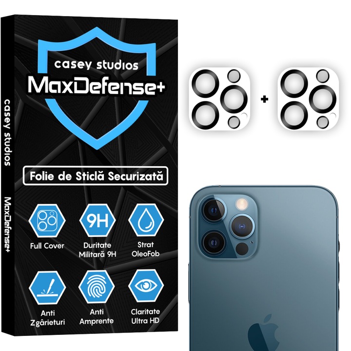 Kameravédő fólia szett, Apple iPhone 12 Pro Max készülékkel kompatibilis, CASEY STUDIOS™, fekete, 2 db-os