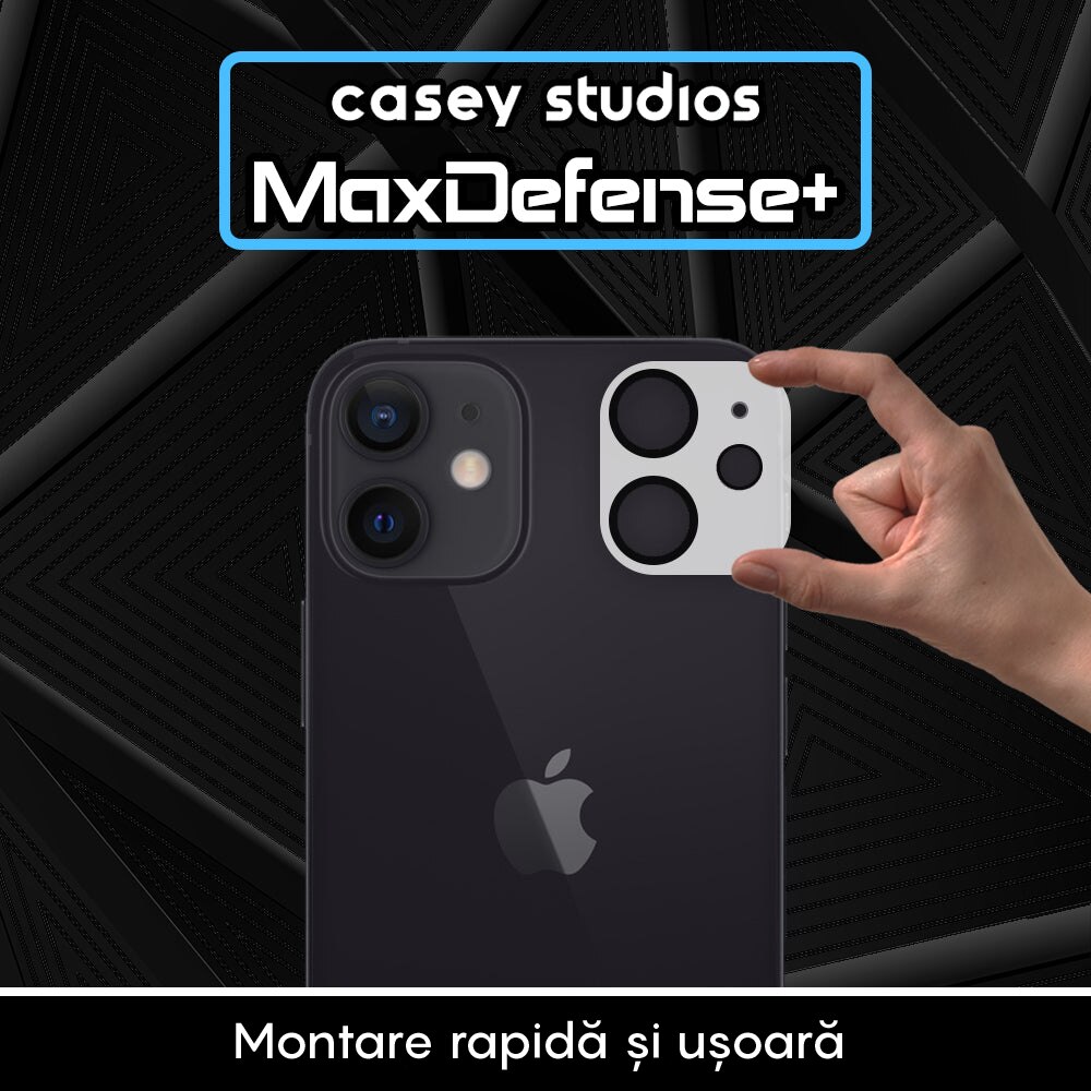 Set 2x Folie Sticla Camera compatibil cu iPhone 12, CASEY STUDIOS™ MaxDefense+, Protectie Securizata, Duritate 9H, Full Cover, Anti Zgarieturi, Ultra HD, Protectie Profesionala Camere 3D, Anti Zgarieturi, Anti Socuri