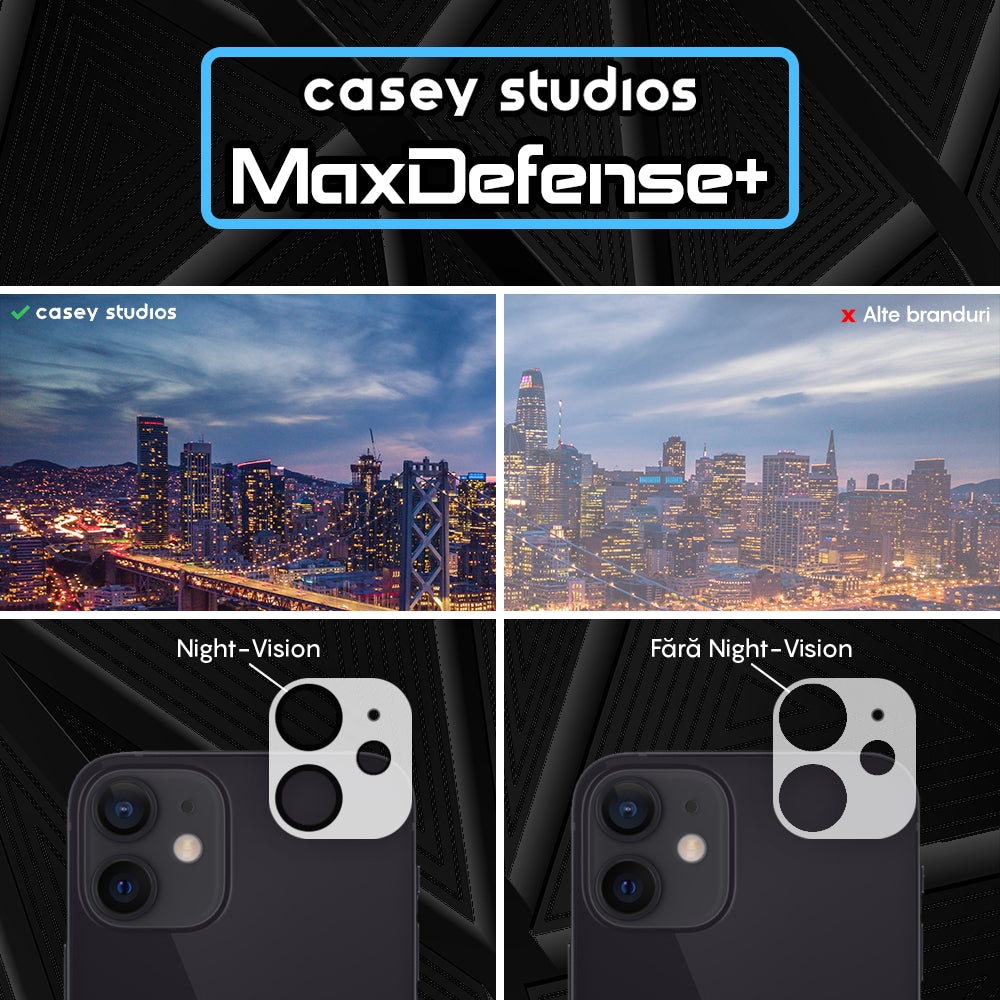 Set 2x Folie Sticla Camera compatibil cu iPhone 12, CASEY STUDIOS™ MaxDefense+, Protectie Securizata, Duritate 9H, Full Cover, Anti Zgarieturi, Ultra HD, Protectie Profesionala Camere 3D, Anti Zgarieturi, Anti Socuri