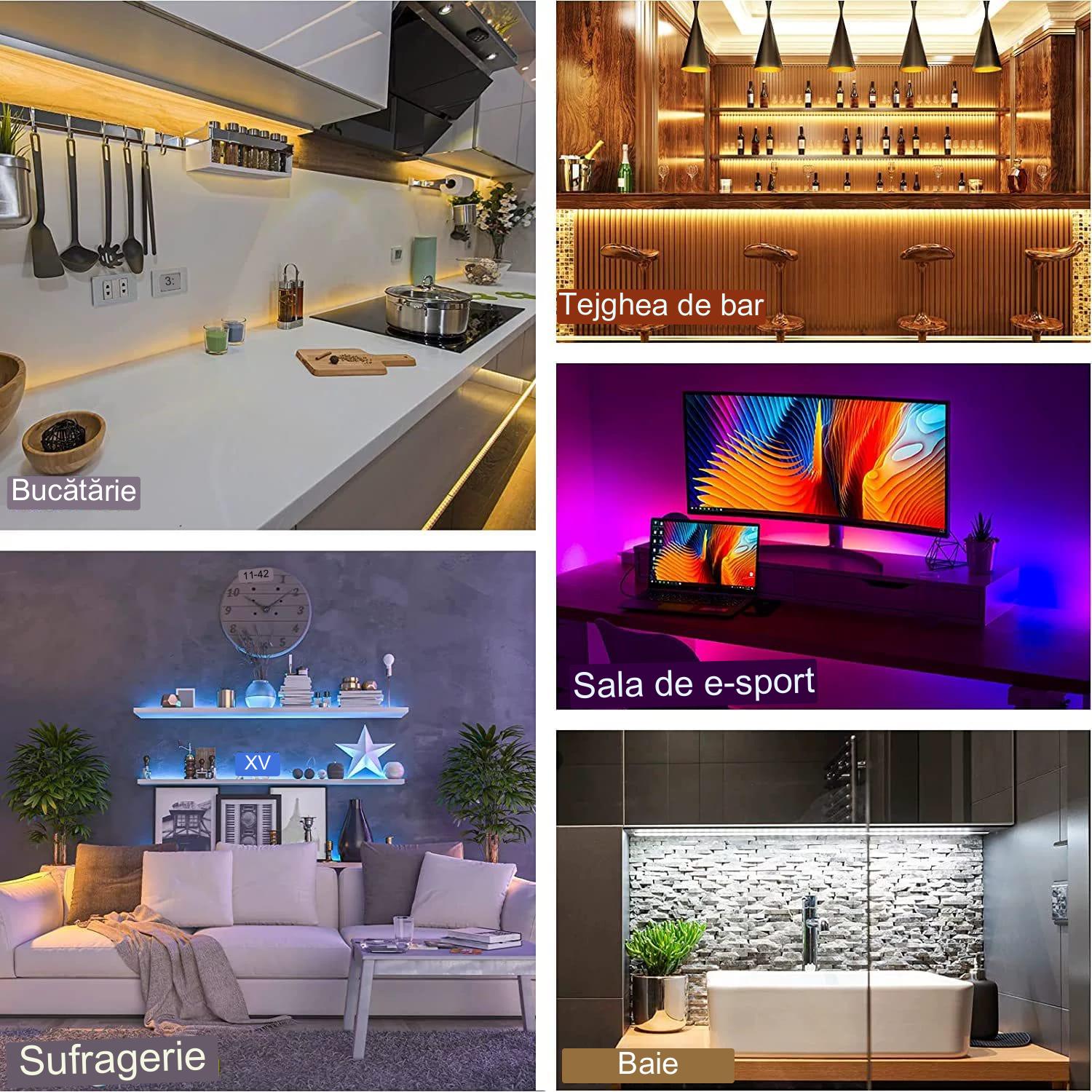 Banda LED cu adeziv, de 5M 5050RGB pentru interior si exterior cu ...