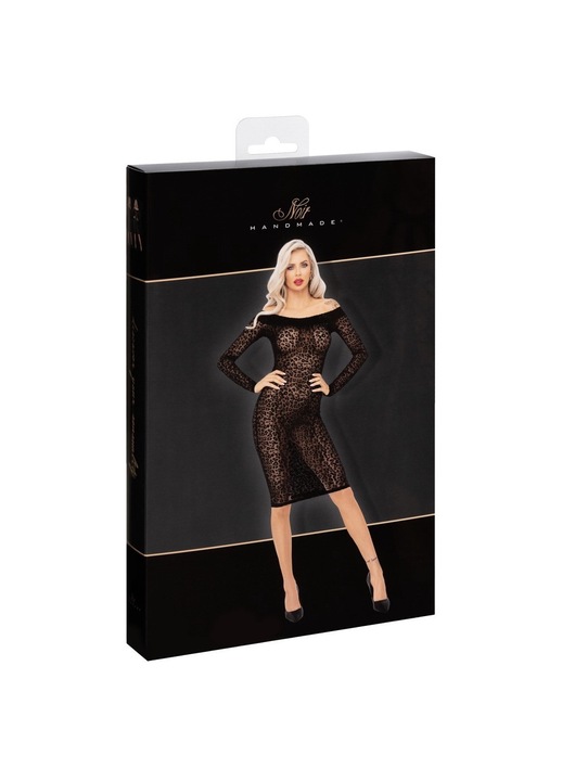 Леопардова рокля, Noir Handmade, полиестер/еластан, черно/кафяво, 3XL