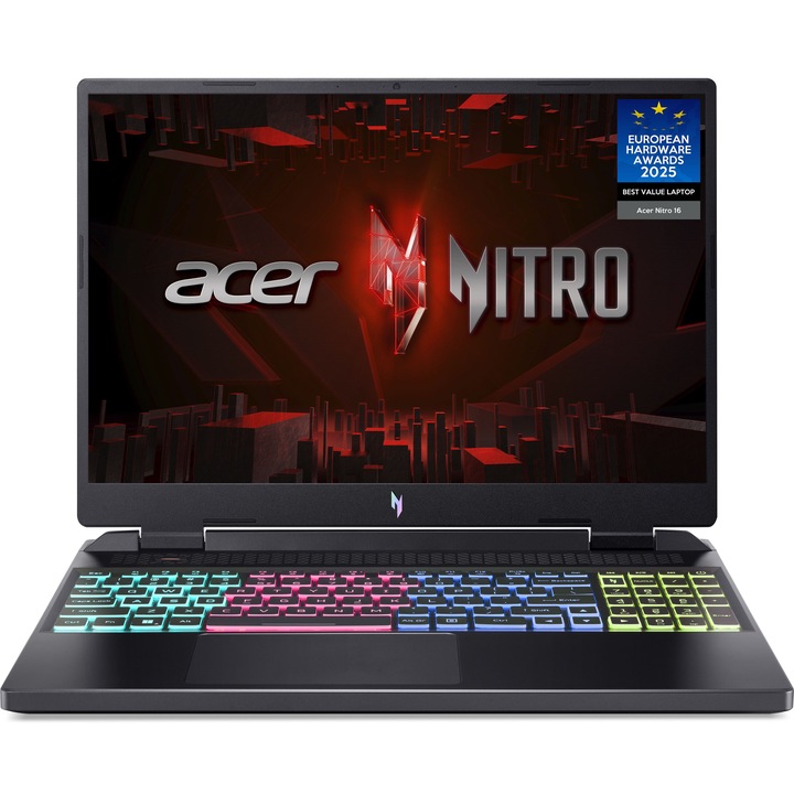 Лаптоп Acer Nitro 16 Gaming AN16-51-71J2 с Intel Core i7-13620H (1.8/4.9GHz, 24M), 32 GB, 1TB M.2 NVMe SSD, NVIDIA RTX 4050 6GB GDDR6 DLSS 3, Linux, Черен